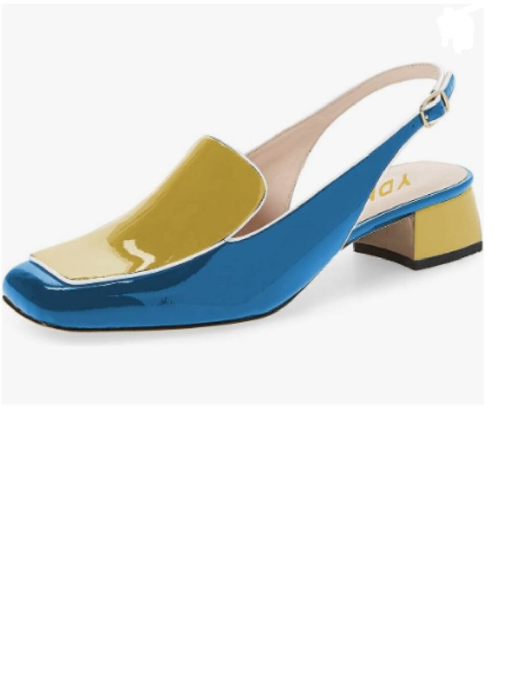 YDN Blue and Yellow Square Toe Block Low Heels Slingback Formal Loafer Shoes